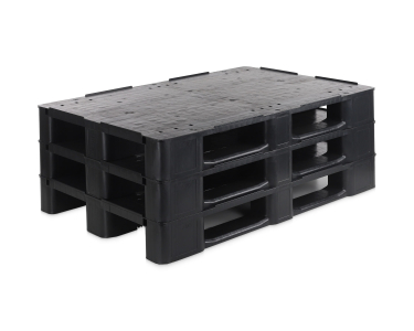 Europalette 1200x800x145 mm | geschlossenes Oberdeck mit 2 Kufen/3Füße schwarz