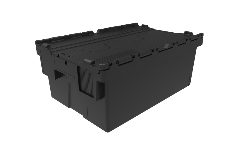 Mehrweg-Stapelbehälter, LxBxH 600x400x250 mm, schwarz, Deckel schwarz