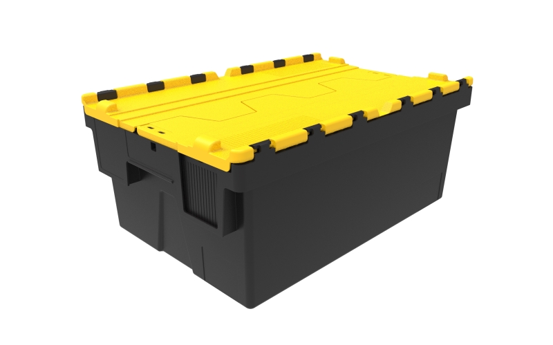 Mehrweg-Stapelbehälter, LxBxH 600x400x250 mm, schwarz, Deckel gelb
