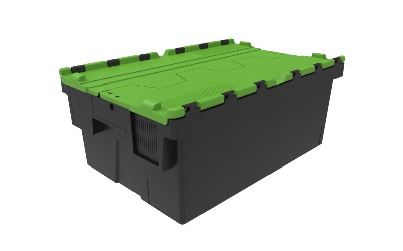 Mehrweg-Stapelbehälter, LxBxH 600x400x250 mm, schwarz, Deckel grün