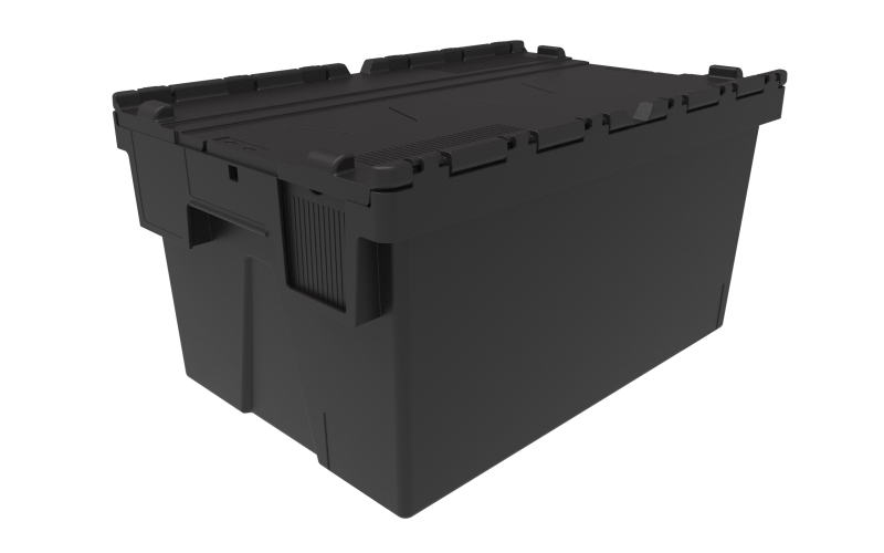 Mehrweg-Stapelbehälter, LxBxH 600x400x310 mm, schwarz, Deckel schwarz