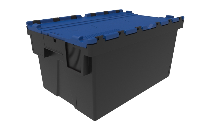 Mehrweg-Stapelbehälter, LxBxH 600x400x310 mm, schwarz, Deckel blau