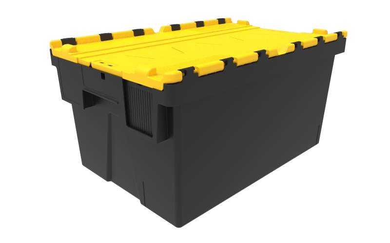 Mehrweg-Stapelbehälter, LxBxH 600x400x310 mm, schwarz, Deckel gelb