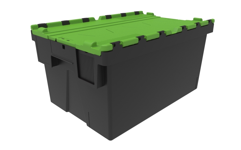 Mehrweg-Stapelbehälter, LxBxH 600x400x310 mm, schwarz, Deckel grün