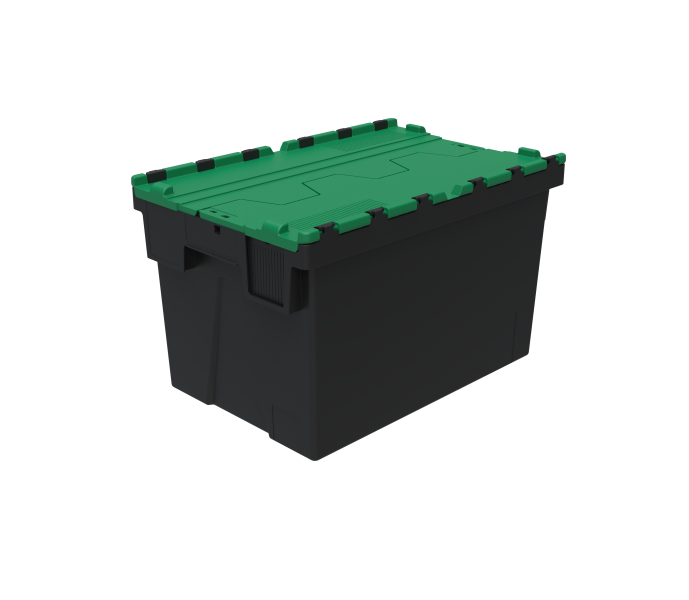Mehrweg-Stapelbehälter, LxBxH 600x400x367 mm,  schwarz, Deckel grün