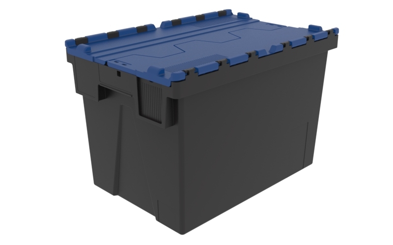 Mehrweg-Stapelbehälter, LxBxH 600x400x400 mm, schwarz, Deckel blau