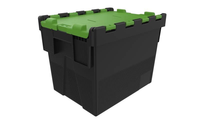 Mehrweg-Stapelbehälter, LxBxH 400x300x306 mm, schwarz, Deckel grün
