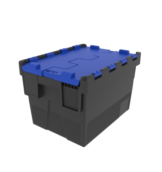 Mehrweg-Stapelbehälter, LxBxH 400x300x264 mm, schwarz, Deckel blau
