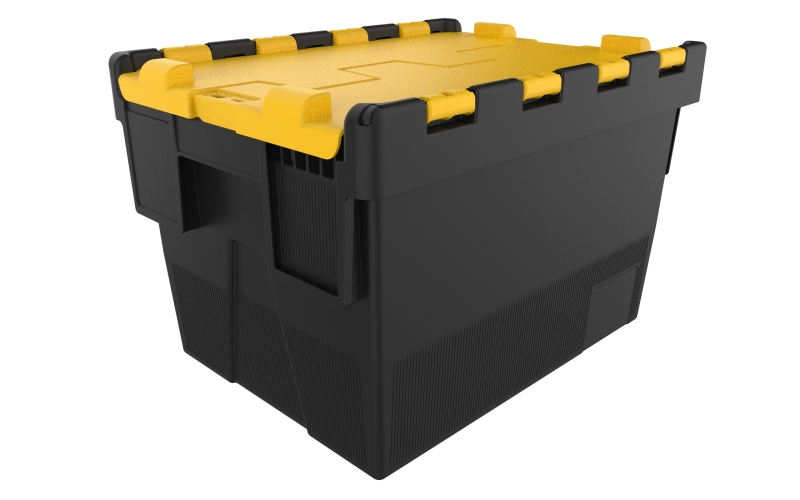 Mehrweg-Stapelbehälter, LxBxH 400x300x264 mm, schwarz, Deckel gelb
