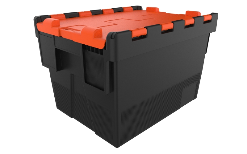 Mehrweg-Stapelbehälter, LxBxH 400x300x264 mm, schwarz, Deckel orange