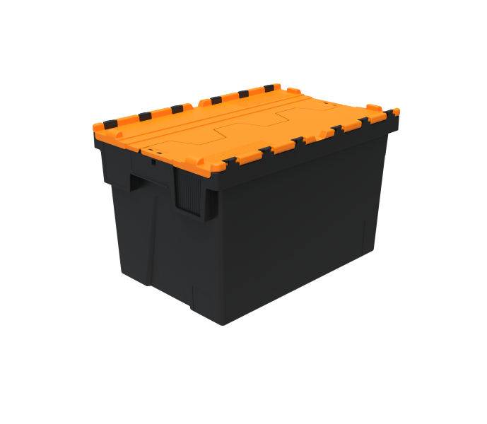 Mehrweg-Stapelbehälter, LxBxH 600x400x367 mm,  schwarz, Deckel orange